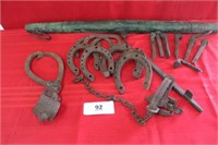 Horseshoes, eveners, ice tongs, railroad spikes