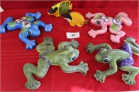 Ceramic frogs & wooden fish