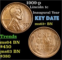 1909-p Lincoln Cent 1c Grades Select+ Unc BN