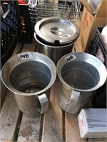 (2) stainless pitchers, 1 stainless soup insert