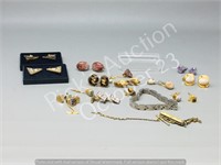 collection of cuff-links, collar clips, tie pins