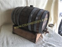 Small wooden wine keg w/ tap & stand