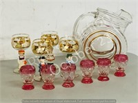 glassware- Cranberry liqueur, hummel style glasses