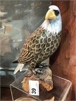 Hand Carved Eagle Figurine On Wood Stand