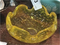 Art Glass Yellow Bowl W/ Controlled bubbles