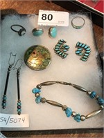 Sterling & Metal Jewelry w/ Turquoise Stones