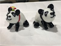 2 Glass Panda Figurines