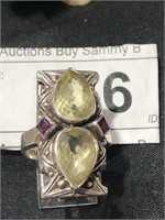 Sterling Ring w/ Large Colored Stones sz 6.75