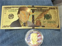 Colorize Gold Plated Fun Trump Coin &Gold Dip Note