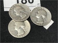 3 Silver Washington Quarters 1943P ,50 p & d