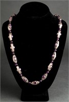 Silver & Amethyst Oval Cabochons & Beads Necklace