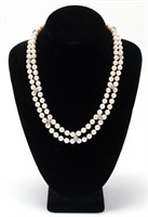 14K Gold & Diamonds Double Strand Pearls Necklace