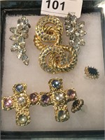 3 Vintage Earring Sets with Stones & 1 Pierced
