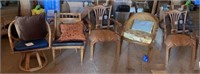 Five Vintage Wicker, Rattan, Wood Chair Collection
