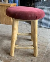 Log Stool W/ Red Padded Cushion