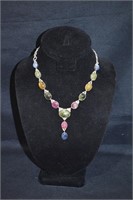 .925 Silver Ruby & Saphire Necklace