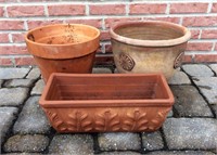 3 Redware Planters, crack in round one