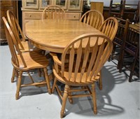 Oak Double Pedestal Table & 6 Arrow Back Chairs