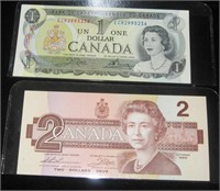 Last Issue CAD $1 & $2 Banknotes Uncirculated