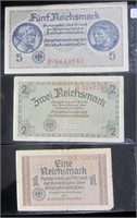 German WWII - 1/2/5 Reichsmarkark Banknotes