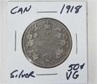 1918 CAD Silver .50c Coin