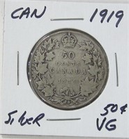 1919 CAD Silver .50c Coin