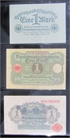 1914 - 22 German WWI 1 Mark Banknotes