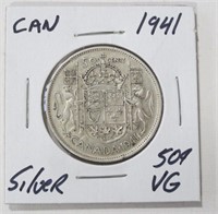 1941 CAD Silver .50c Coin VG