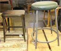 (2) industrial arts stools and wood tapered leg