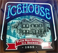 Ice house "Plank Road Brewery Ice Brewed" neon