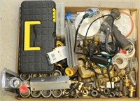flat lot to include brass fittings, solder iron,