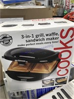 3-in-1 grill, waffle, and sandwich maker