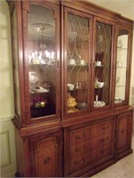 7 Ft Pecan Lighted China Cabinet W/ Glass Shelves