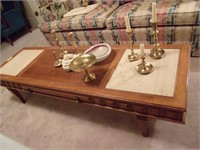 65" Maple Coffee Table W/ Marble Inserts