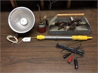 Two Worklight, Ext. Cords, Tray, Oil Can