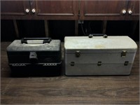 Two Tackle Boxes with Contents, Five Poles