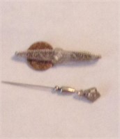 Gold & Diamond Stick Pin & Clip Set