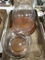 Pair of dome-top displays, 6" round and 3.5" round