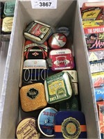 Assorted small tins, mostly typewriter ribbon