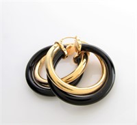 14K Yellow Gold Onyx Hoop Earrings