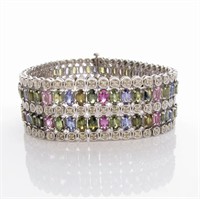 14K White Gold Sapphire, Diamond Bracelet