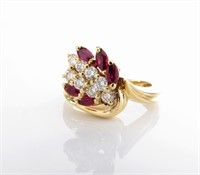 14K Yellow Gold Diamond, Ruby Ring