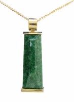 18K Yellow Gold Emerald Pendant, 14K Chain