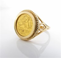14K Yellow Gold Panda Coin Ring