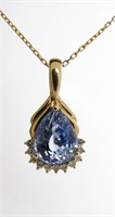 14K Cornflower Blue Sapphire, Diamond Pendant