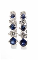 18K White Gold J-Hoop Diamond, Sapphire Earrings