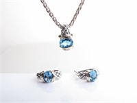 Sterling and 14K Blue Topaz Pendant, Chain