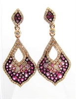 Luvente Rose Gold Pink Sapphire, Diamond Earrings