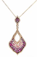 Luvente Rose Gold Pink Sapphire, Diamond Pendant