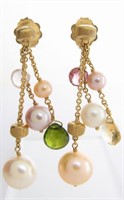 Bicego Pearl, Pink/Green Tourmaline, 18K Earrings